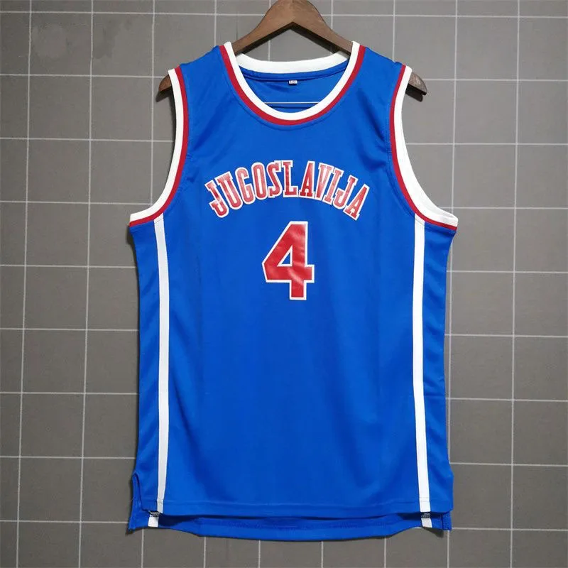 4 Drazen Petrovic JUGOSLAVIJA Outdoor sports jersey Blue Croatia basketball jerseys