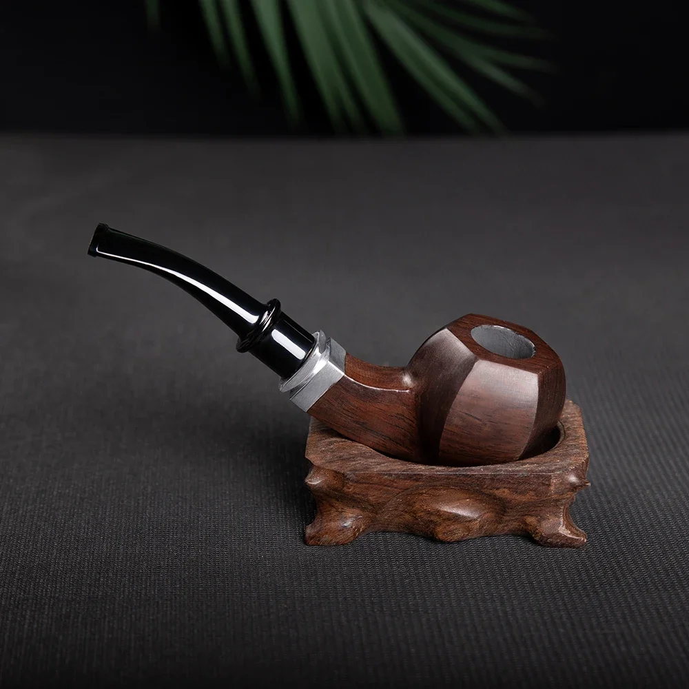 Ebony Handmade Smooth Tobacco Pipe 9mm Activated Carbon Filter Wood Smoking Pipes Cigar Tube Smoke Cigarette Smoking Accessories tobacco pipe tobacco smoking accessories