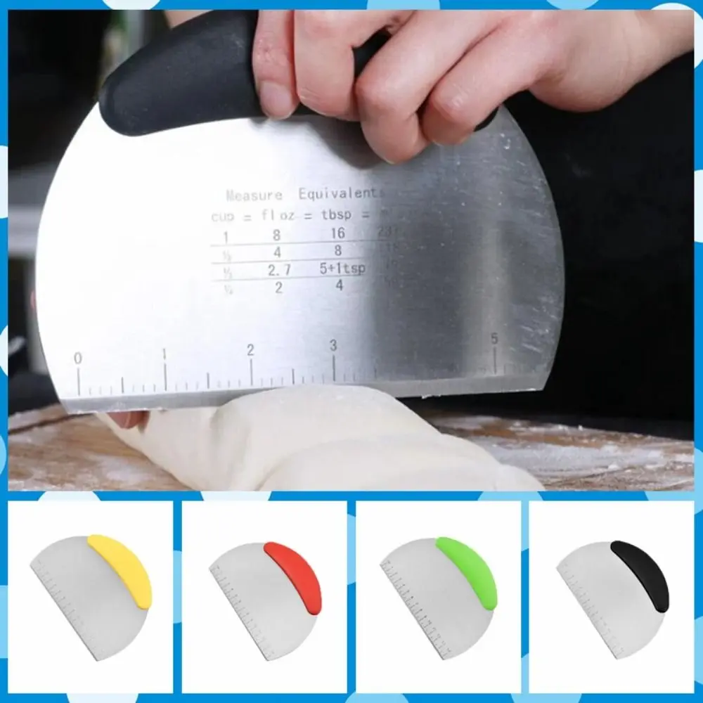 Dough Scraper Dough Cutter Plastic Handle Half Round Scraper Easy To Clean Stainless Steel with Scale Dough Scraper Smooth Surface Dough Cutter Noodle