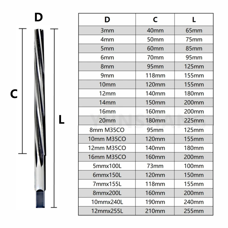 1:50 Conical Spiral Reamer HSS Hand Reamer CNC Tools Milling Cutter D3mm-20mm Extended 100/150/200/255L 2