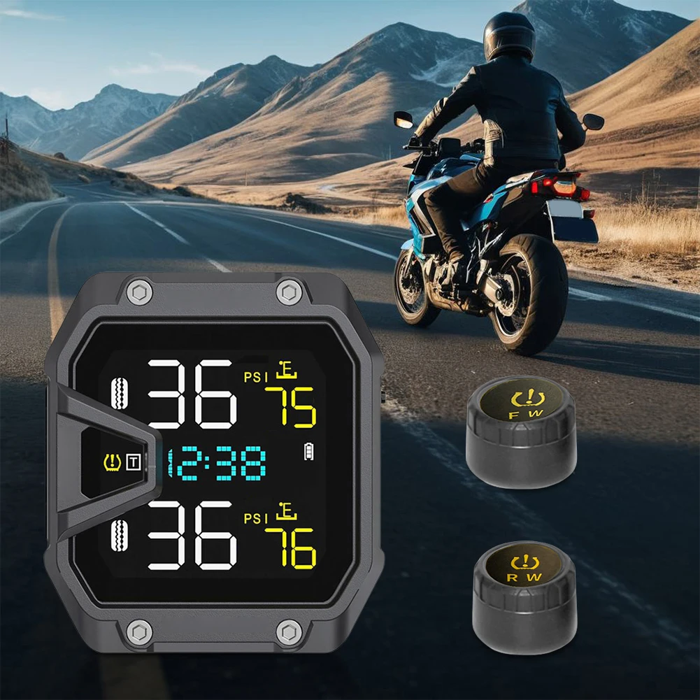 Motorcycle TPMS Tire Pressure Monitoring System LCD Display Wireless Tire Pressure Monitoring System for Two Wheeled Motorcycle