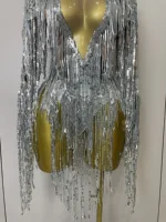 STOCK 2025 Flashing Sequins Tassels Sexy See-Through Sheath Bodysuit Evening Party Nightclub Dancer Stage Perfprmance Costume - Image 6