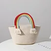 Lovely Rainbow Cloud Handbag Handmade Cotton Woven Bags Seaside Holiday Beach Bag Straw Weave Bag Kids Girls Fashion Accessories 5