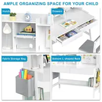 Kids Study Desk and Chair Set, Adjustable Children Study Table with Chair, Kids Wooden Desk with Hutch, Drawers, Book Stand, Whi 6