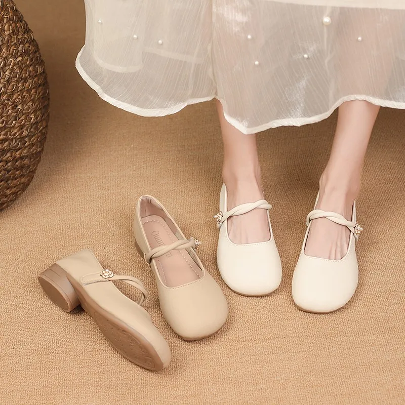 Aphixta Elegant Soft Sole Women Flats Shoes Flower Dec Shallow HooK Loop Loafers Woman Khaki Spring Shoes Round Toe Ladies Shoes