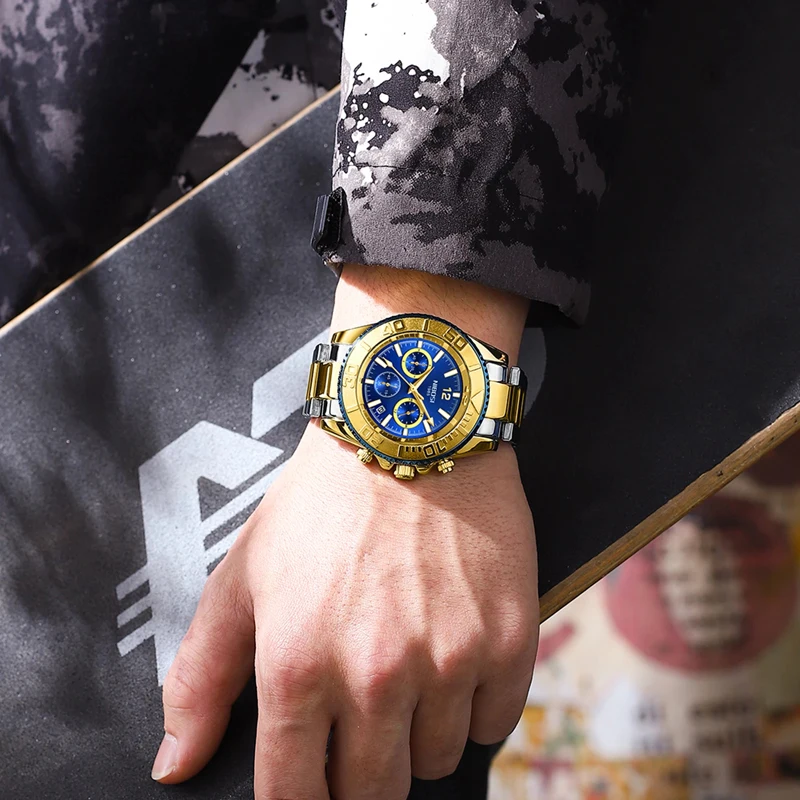 NIBOSI  Mens Watches Top Brand Luxury Chronograph Quartz Watch for Men Stainless Steel Waterproof Luminous 24 Hour Sport Watch