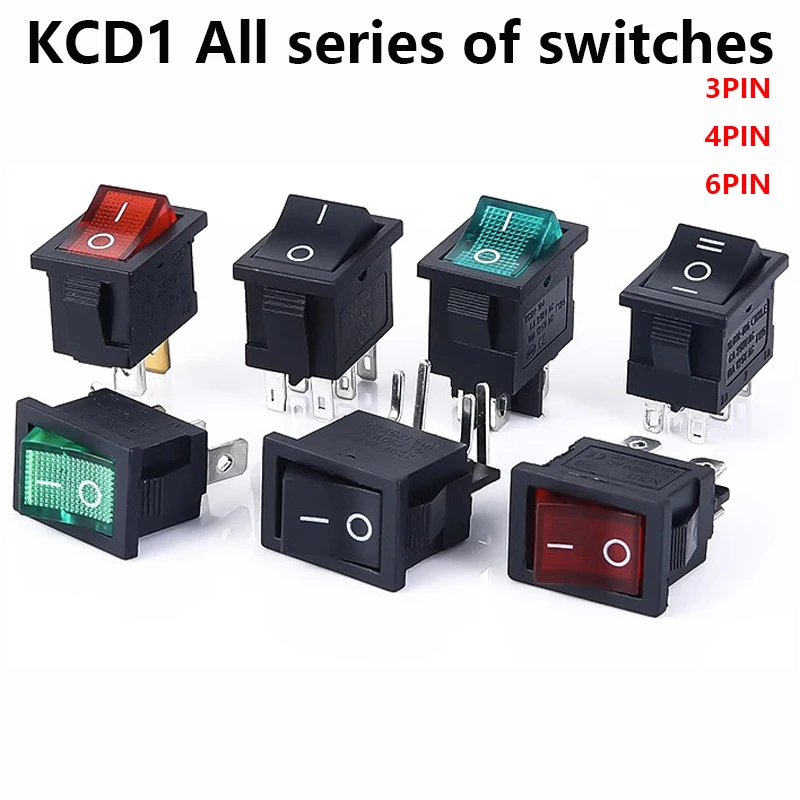 

5 PCS/LOT KCD1 4 Pin 21*15mm ON-OFF Boat Car Rocker Switch 6A/250V AC 10A/125V AC With Red Blue Green Yellow Light Switch