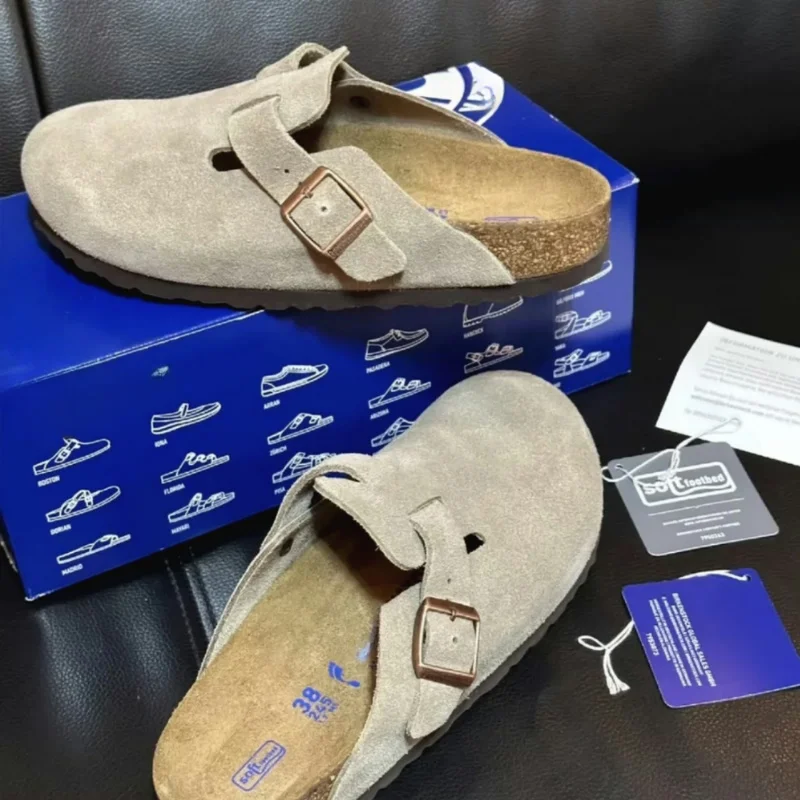 Closed Toe Sandals Leather Clogs Slippers For Men and Women Retro Fashion Beach Clog Slides Cork Sole