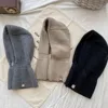 Thickened Wool Knit Hood Hat Warm with Zipper Neck Warmer Ear Protection One-Piece Design Knitted Balaclava Cap Unisex