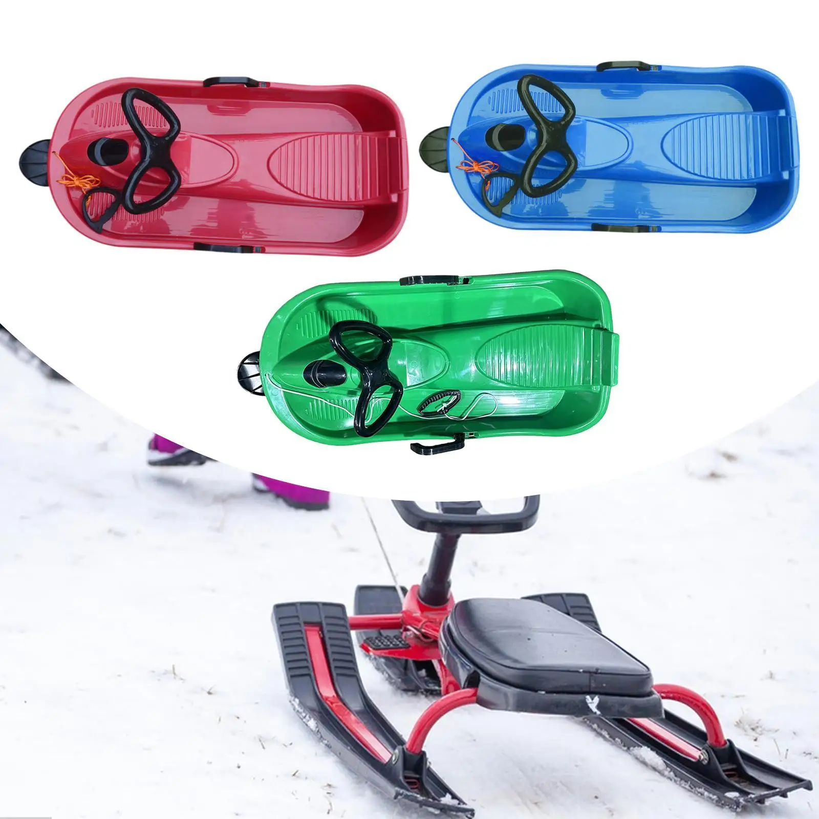 Kids Snow Sled with Steering Wheel and Brake Gift Toboggan for Toddlers Child