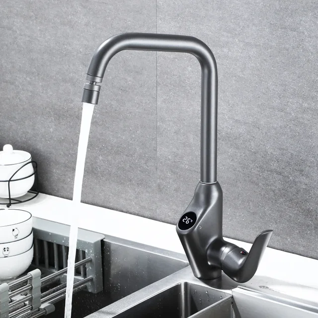 ก๊อกน้ําห้องครัวสมาร์ทจอแสดงผลดิจิตอลห้องครัวดึงออกก๊อกน้ํามัลติฟังก์ชั่นดึงออกอ่างล้างจานก๊อกน้ําห้องครัว 1