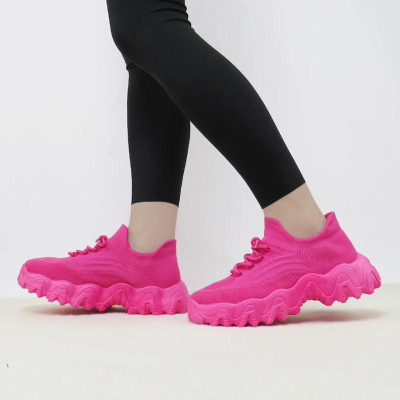 Summer Knit Men's Sneakers Casual Comfortable Breathable Sock Sneakers Women Fashion Platform Lace-up Socks Running Shoes Men