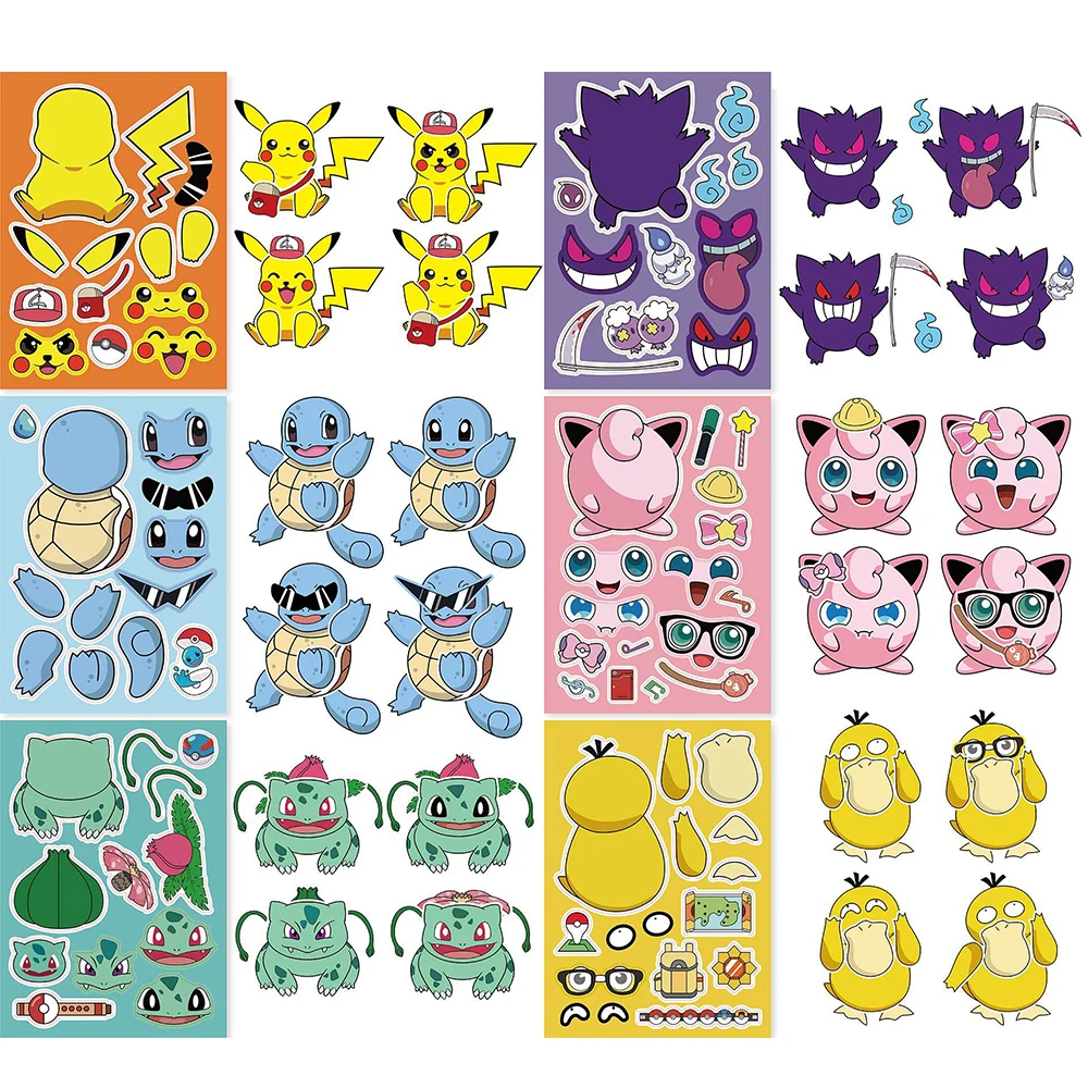 Pocket Monsters Puzzle Stickers DIY Kawaii Pikachu Cartoon Anime Luggage Notebook Skateboard Decals Decoration Kids Toys Gifts 2
