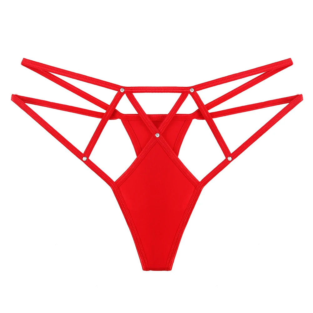 

Underwear Women Hollow Breathable Panties Ice Silk Cross Hollow Thin Strap Sexy Briefs Tanga Thong Low-waist Underpants