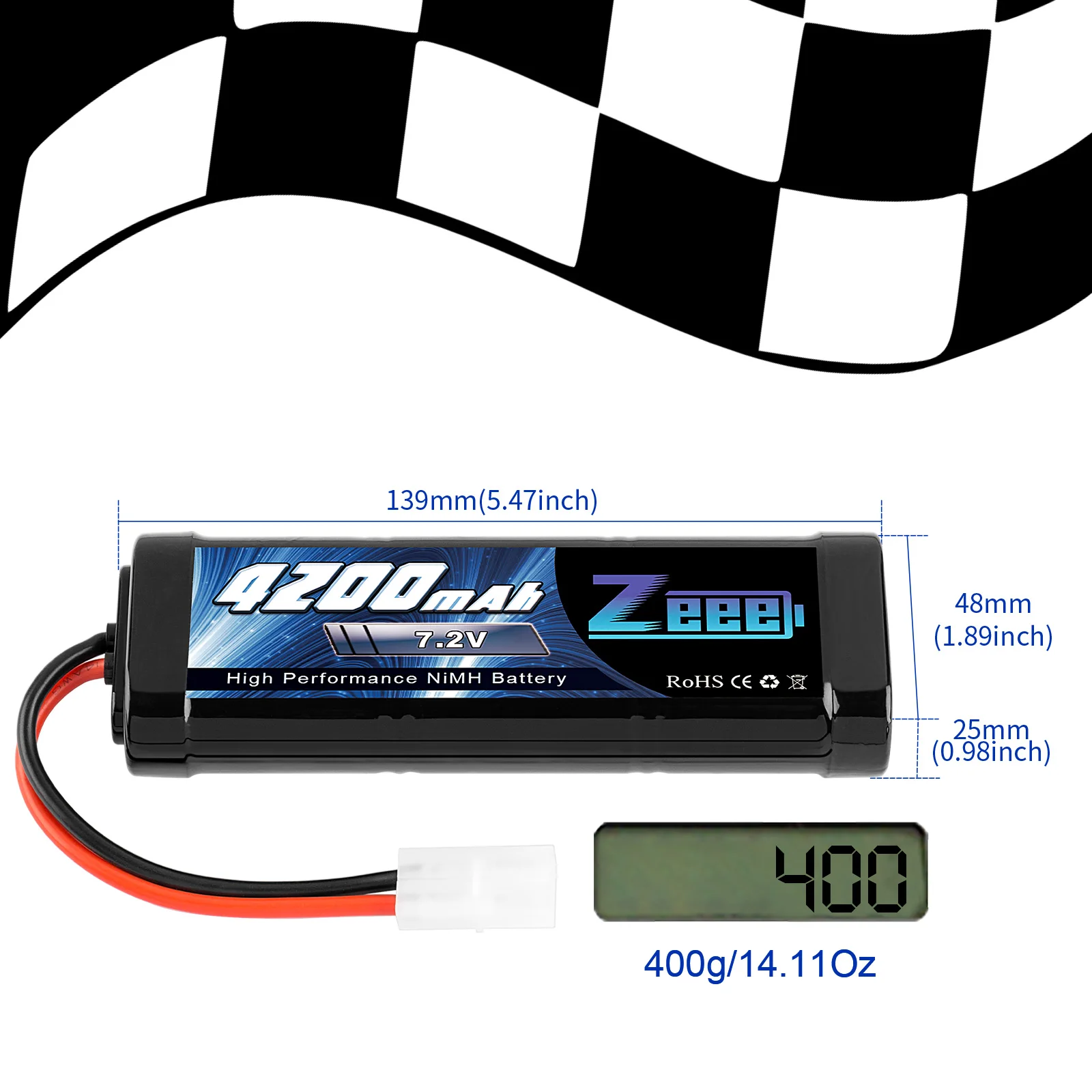 1/2Units Zeee RC NiMH Battery 7.2V 4200mAh with Tamiya Plug for RC