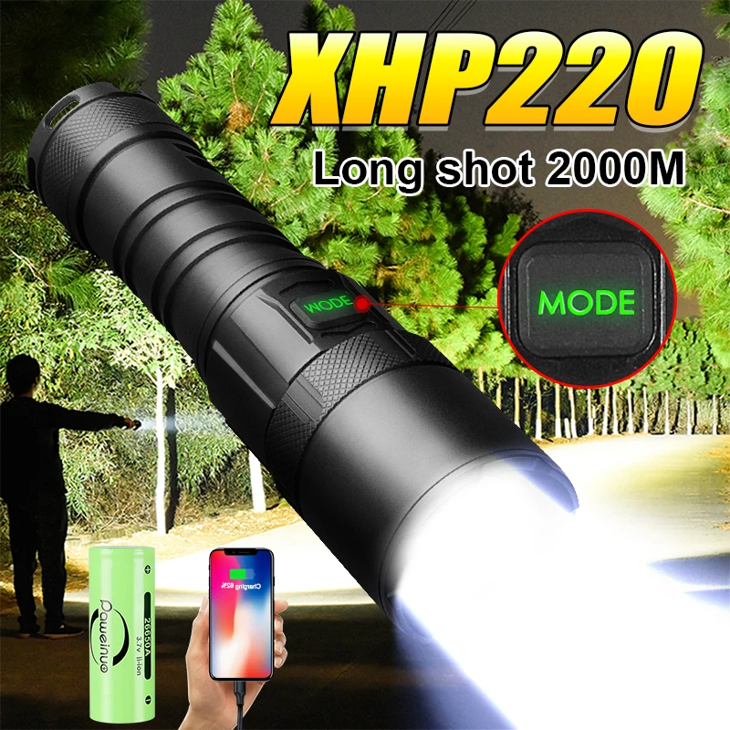 Super XHP220 lampe de poche LED rechargeable haute puissance lampe