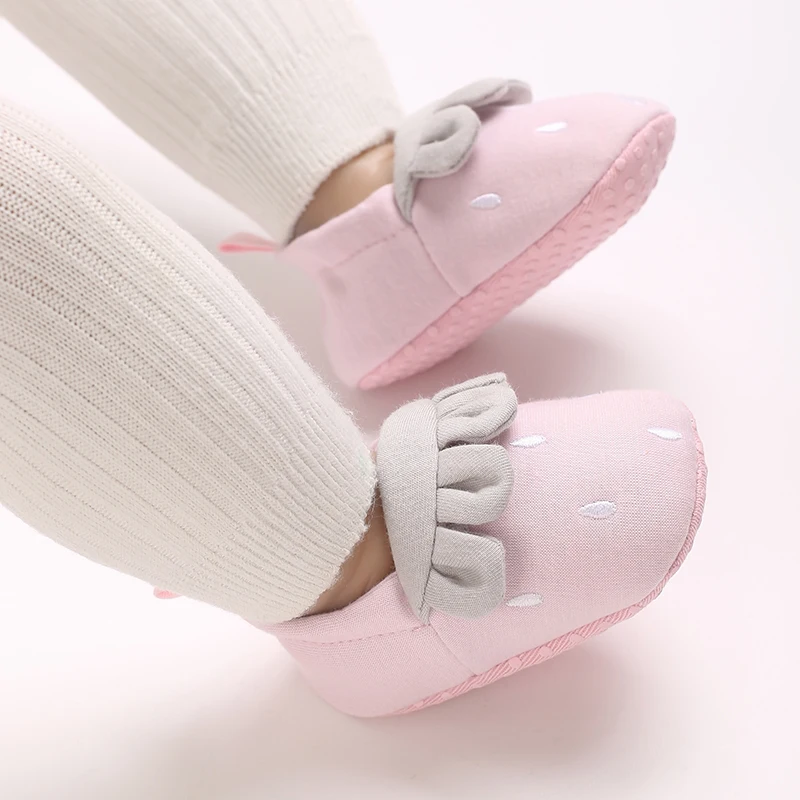 Cotton Strawberry Winter Baby Girl Booties Soft-Sole Non-Slip Warm Toddler First Walkers