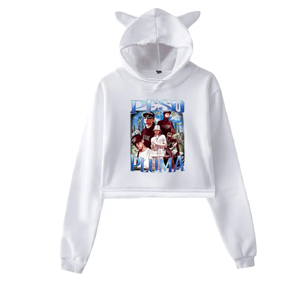 

Peso Pluma Hoodie Sweatshirts Crop top Hoodie Pullovers Printing Musician for Girls Cat Ear Youth Streetwear Clothes