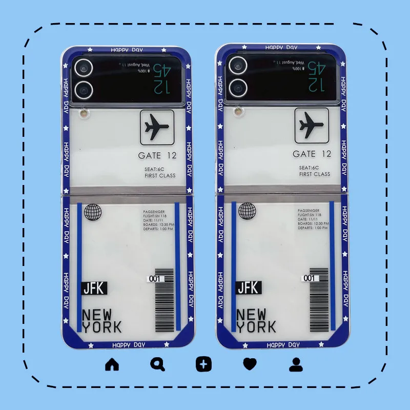 Per Samsung Galaxy Z Flip 5 4 Z Flip3 Flip4 Custodia Hot Ticket Travel Label New York Seoul Paris Cover Rigida Trasparente Per Telefono