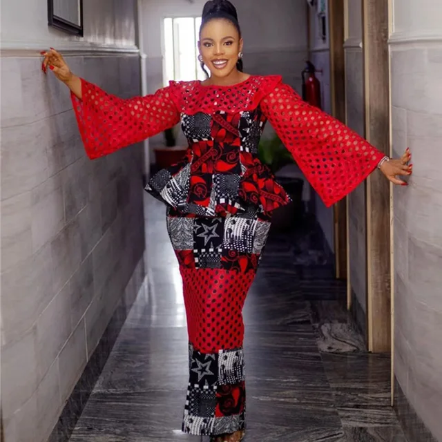 Amaka Net Sleeve Peplum Print Dress