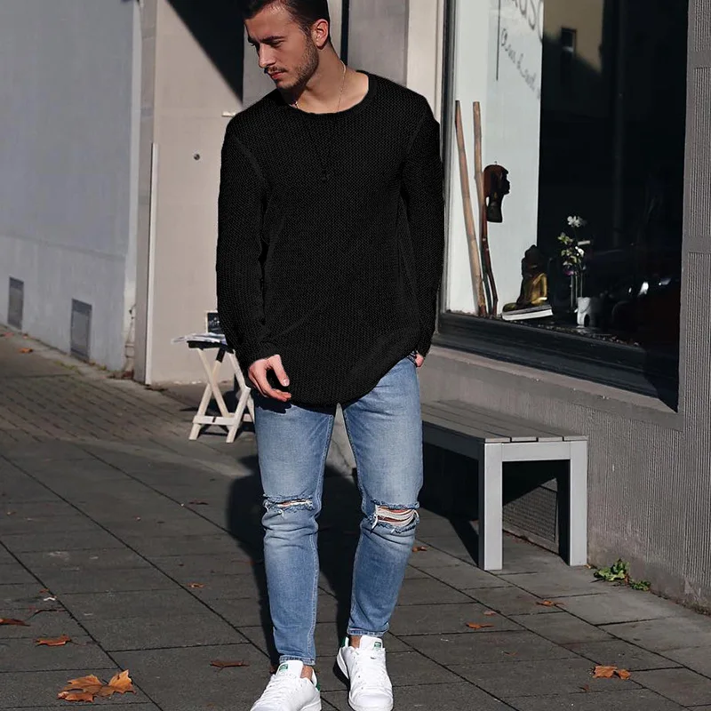 Men's Sweater Spring And Autumn New Solid Color Simple Breathable Fashion Casual Large Size Sweater