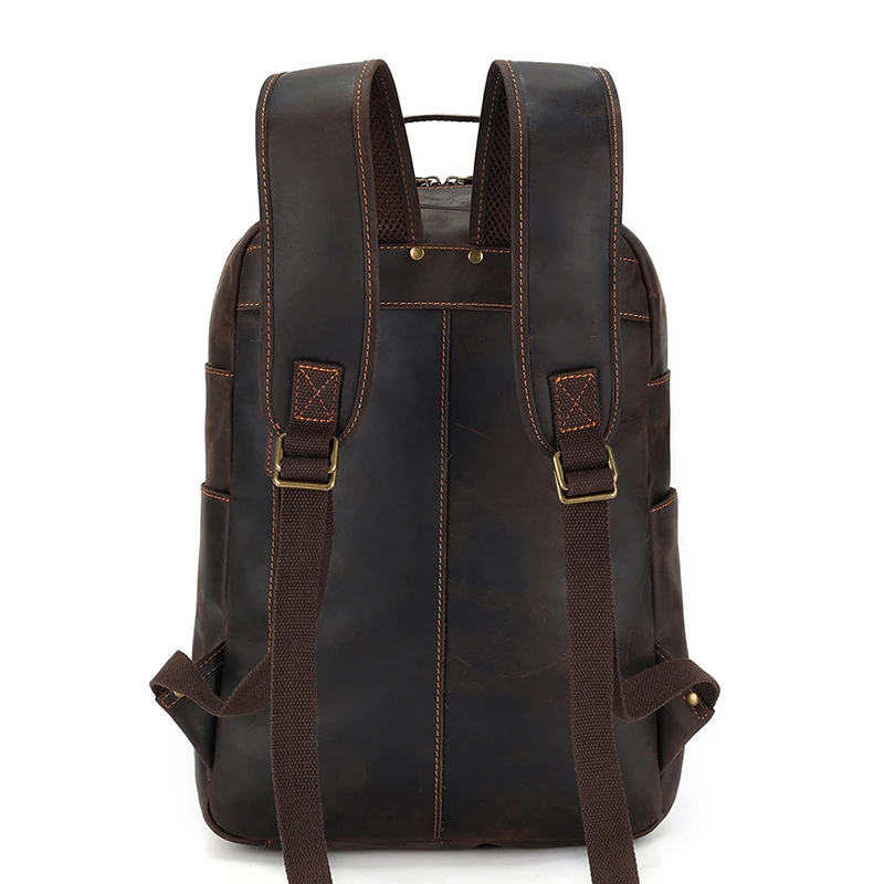 Men's Crazy Horse Skin Business Computer Backpack Outdoor Travel Bag Vintage Men's Genuine Leather Backpack High-capacity