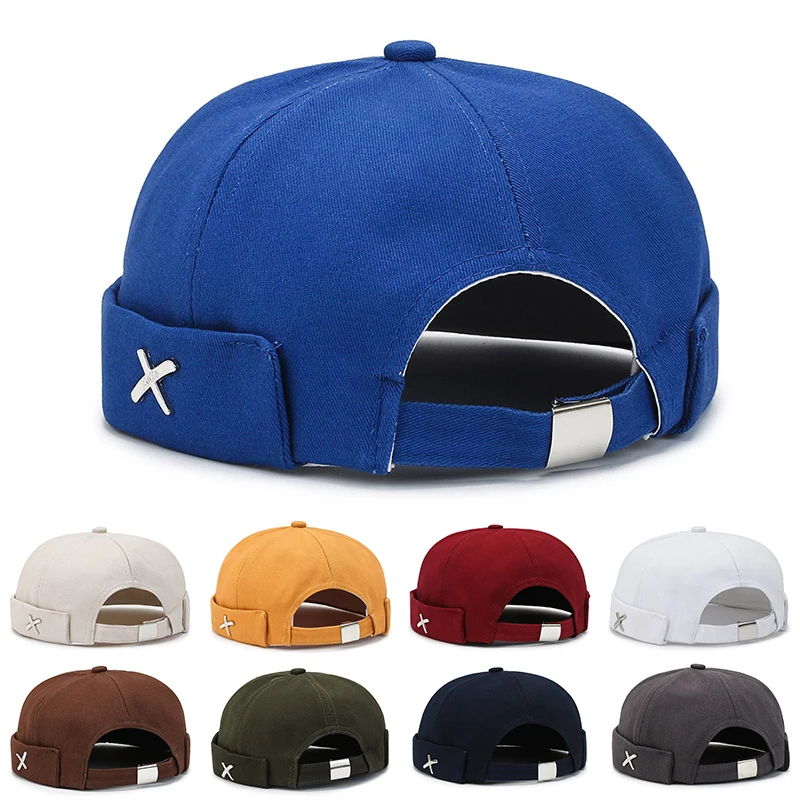 

Fashion Vintage Hip Hop Hats For Men Skullies Caps Summer Sun Hats Brimless Beanie Solid Color Portable Street Dome Hats Male