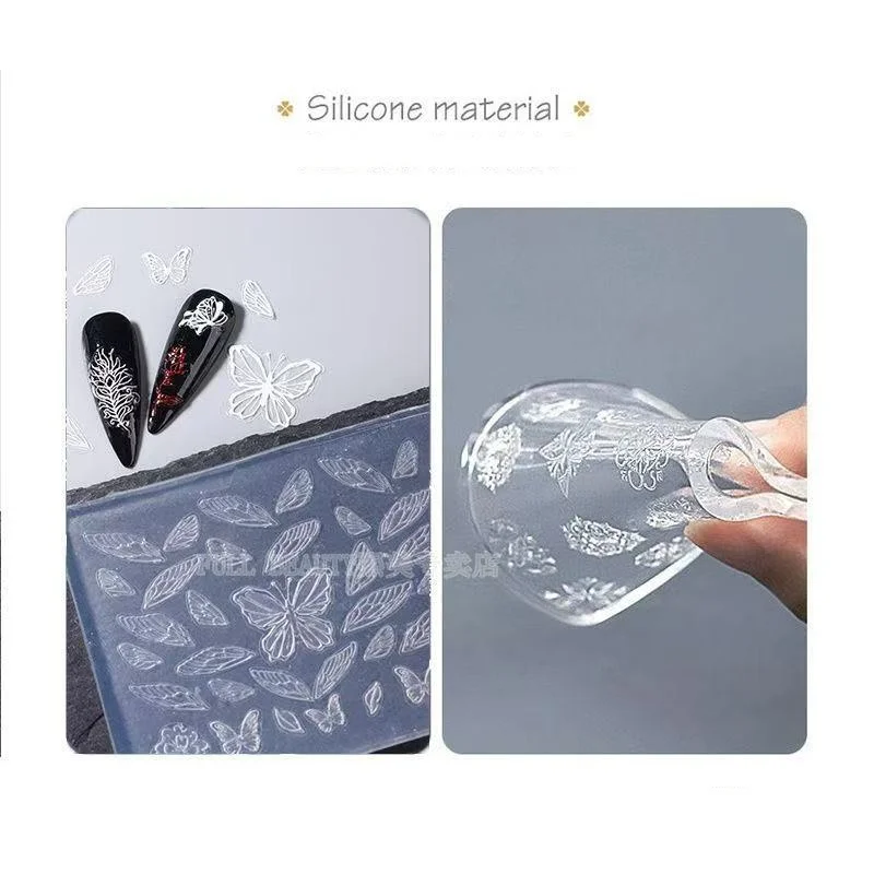 1PC 겨울 스웨터 3D 실리콘 네일 몰드 나비 꽃 레이스 몰드 스탬핑 플레이트 네일 스텐실 DIY UV 젤 네일 조각 몰드