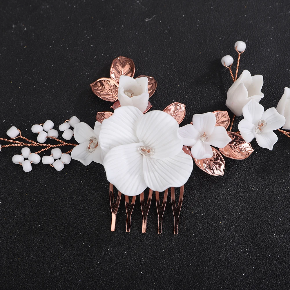 Silver Color Flower Leaf Wedding Hair Comb Crystal Handmade Bridal Hair Accessories Jewelry Gold Bride Headpiece Women Tiara