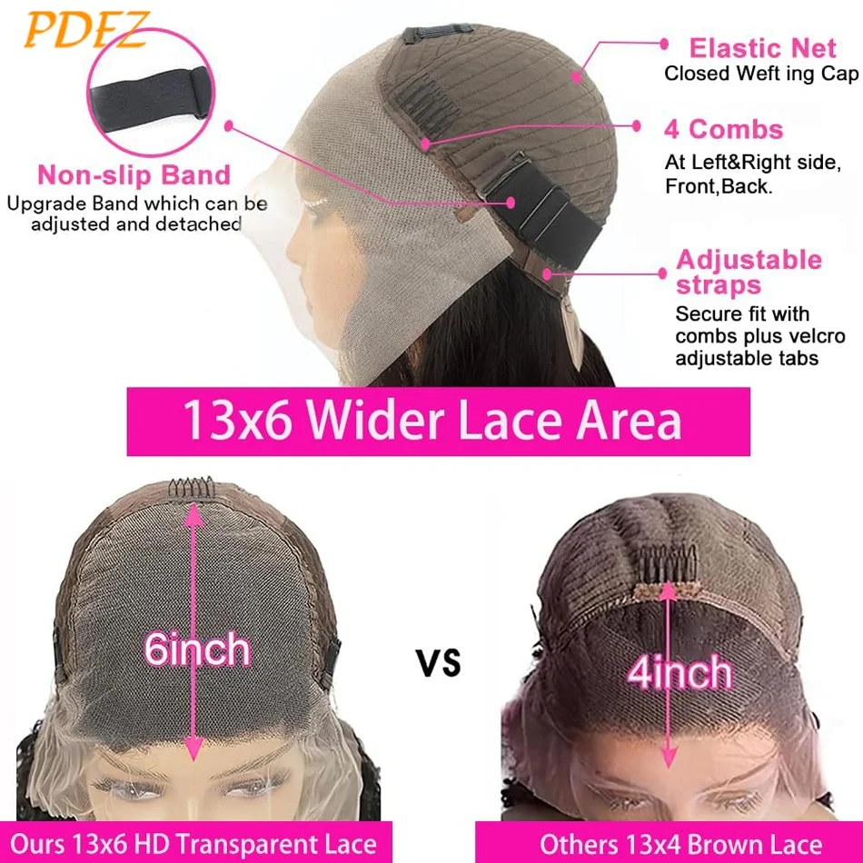 Parrucche di Capelli Umani Lisci, 100% Veri Capelli Umani, Parrucca Frontale in Pizzo HD 13X4 13x6, 36 Pollici, Senza Colla, Parrucca di Capelli Vergini - immagine 6