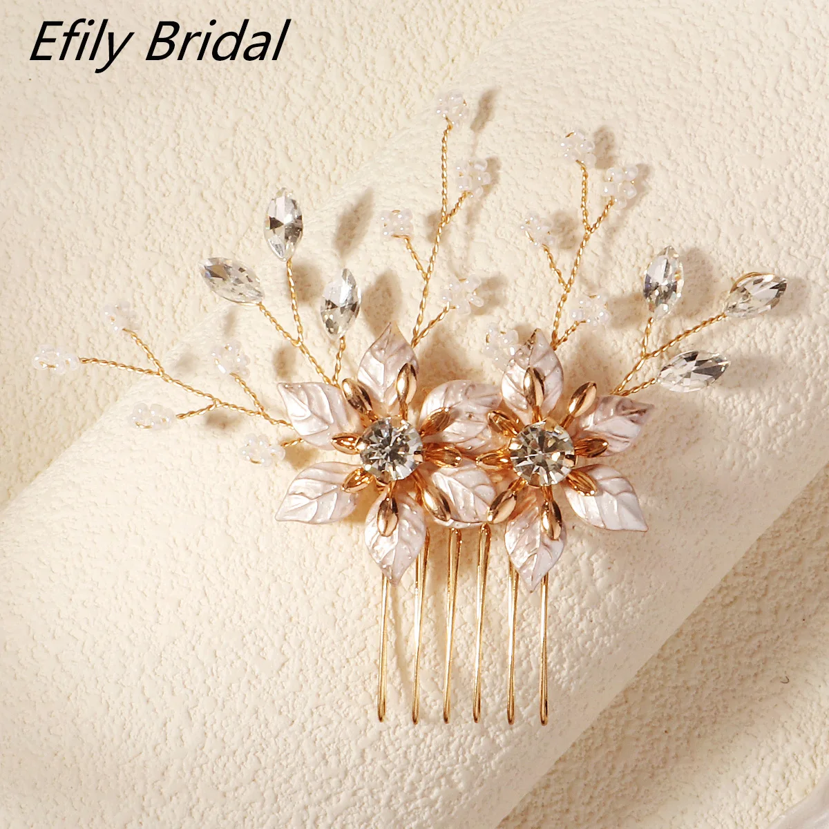 Efily Gold Alloy Rhinestone Hair Comb Fashion Handmade Copper Wire Hair Clip Headdress Bridal Wedding Jewelry Accessories