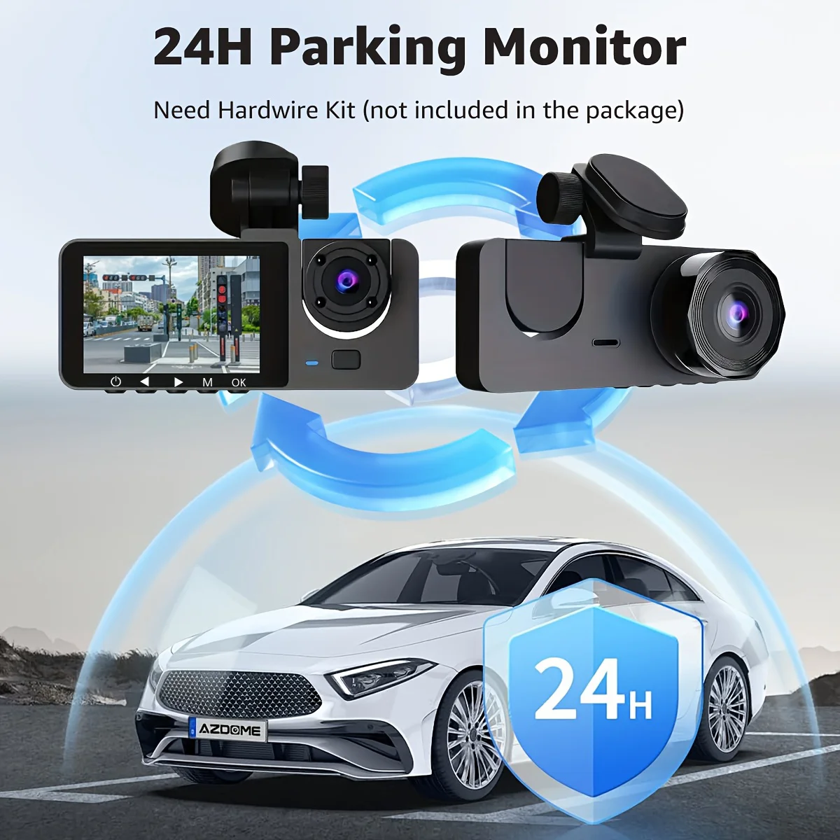 Three-lens high-definition 1080P car recorder, with 32G memory card option, capable of simultaneous recording