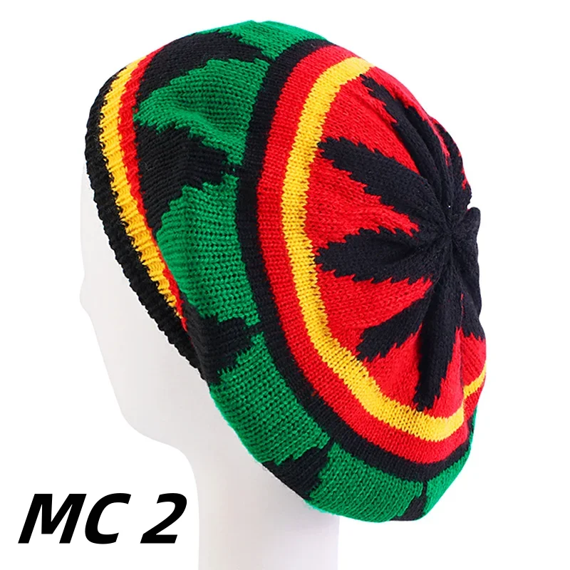 Reggae jamaikanische Strickmütze Bob Rasta Beanie Mütze Schädeldecke Retro Streifen bedruckte Baskenmütze Mütze Hip Hop Tanz Kopfbedeckung Fancy Party Hut – Detail 4