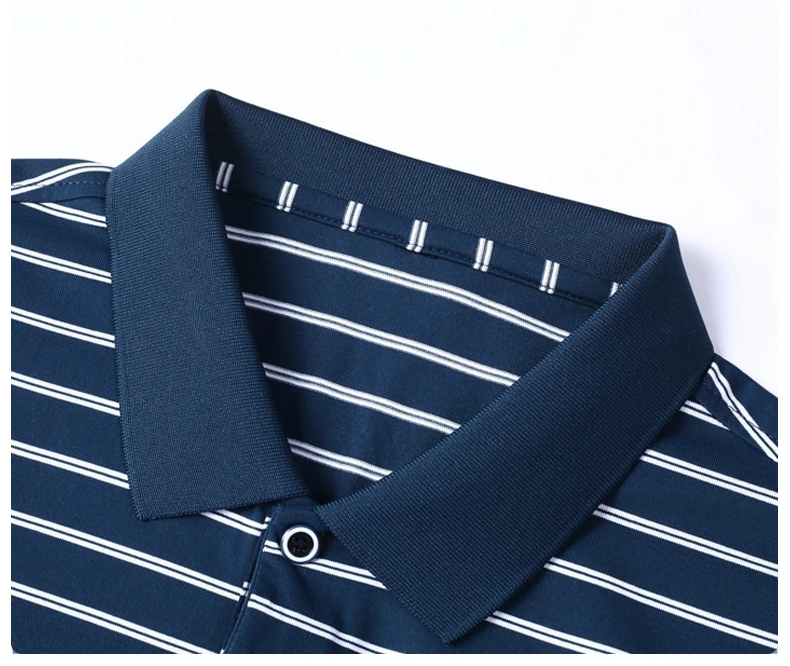 Luxuriöses, exquisites Kurzarm-Poloshirt mit Buchstabenprägung, neue Trendmarke, gestreiftes Herren-T-Shirt, bequemes Oberteil aus Premium-Seide und Baumwolle – Detail 13