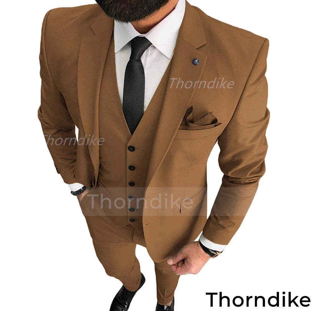 

Мужской однобортный костюм Thorndike из 3 предметов, свадебные костюмы с отложным воротником с вырезом, пиджак, брюки, жилет