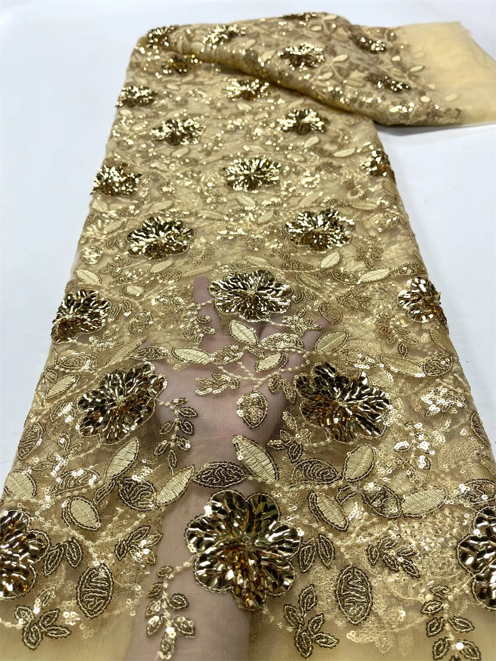 Tulle Fabric Sequins Jacquard Lace Fabric Lace Trim Fabric Light Gold African French Net Sequin Sewing Embroider