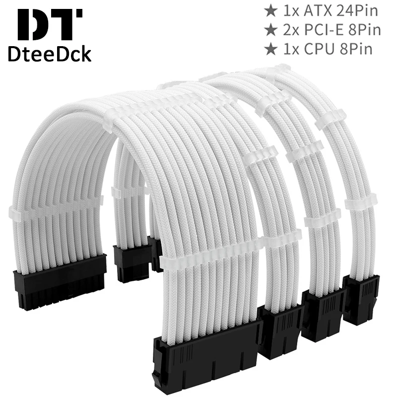 

PSU ATX 24Pin Extension Cable Nylon Braided 8-pin 6+2pin Cord 24-pin Motherboard Extension For Computer PC Case Power Cable Kit
