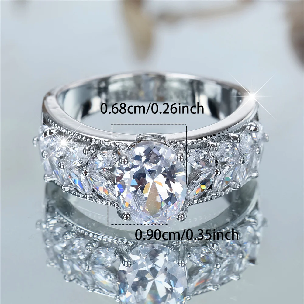 Charm Female White Stone Oval Ring Silver Color Cute Gift Wedding Jewelry For Women