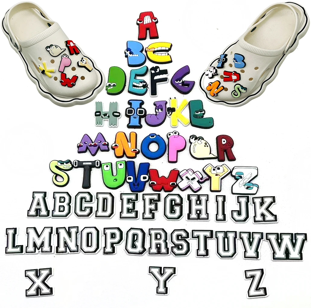 

52pcs Set letter series PVC Shoe Charms Cartoon alphabet Decoration Shoe Aceessories Fit croc clogs buckle kids party Gifts jibz