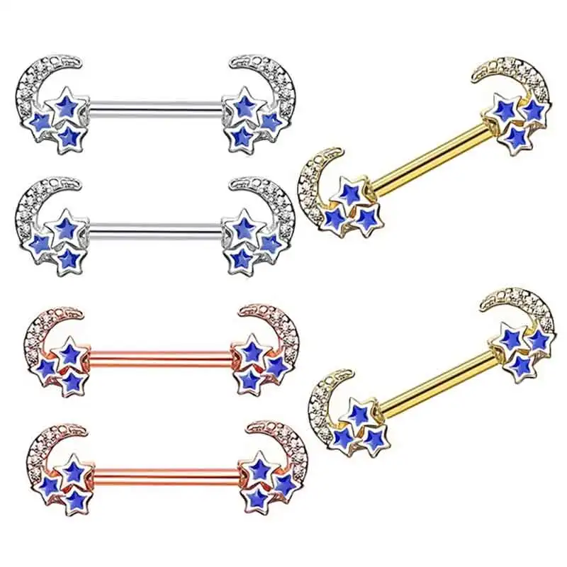 

Stainless Steel CZ Nipple Piercing Set 14G Cute Moon Star Nipple Ring Bulk for Women Cat Niple Barbell Pack Piercing Pezon Mix C