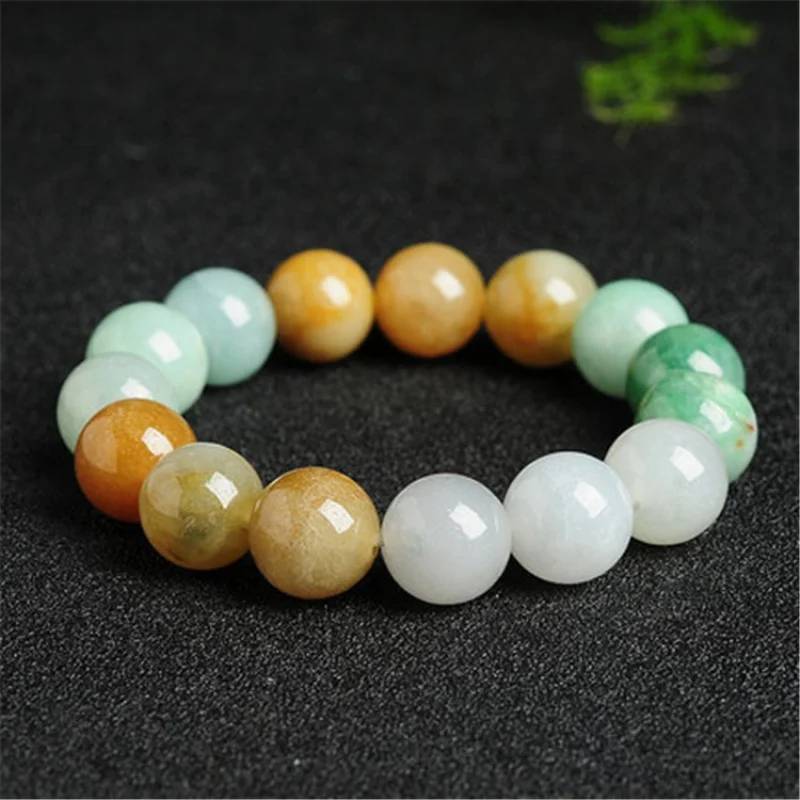 

Natural Myanmar A- Level Tri-Color round Beads Ladies Jade Bracelet with Certificate Factory Direct Sales Wholesale