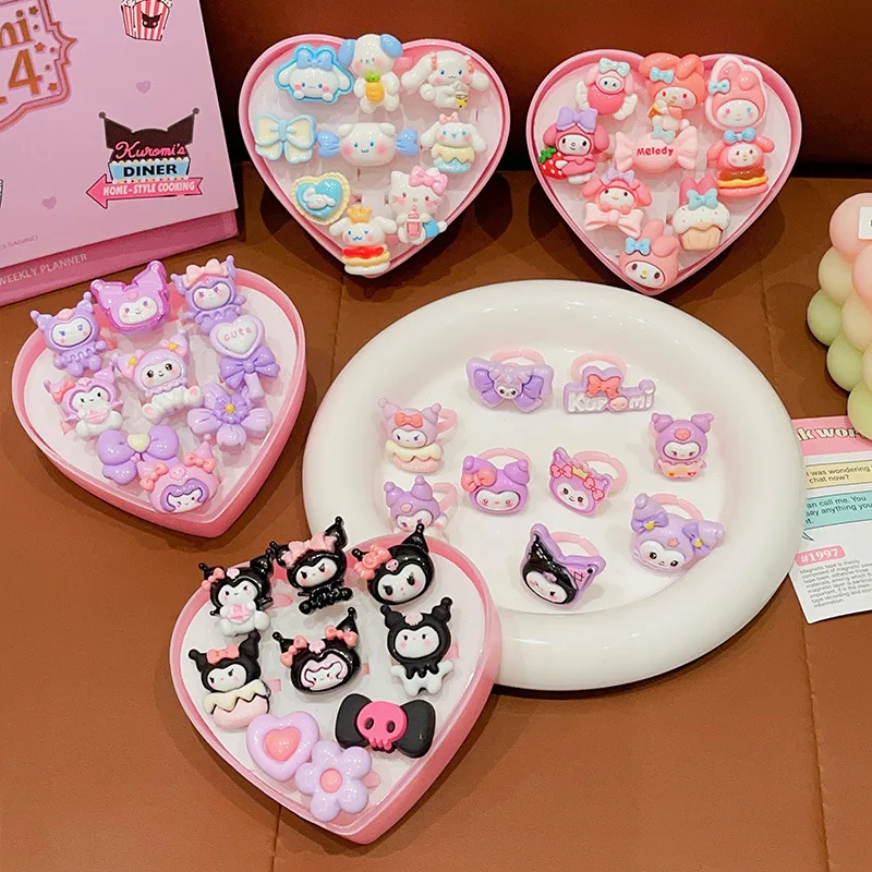Anime Kuromi And My Melody Matching Rings 9pcs Cute Sanrio Kitty