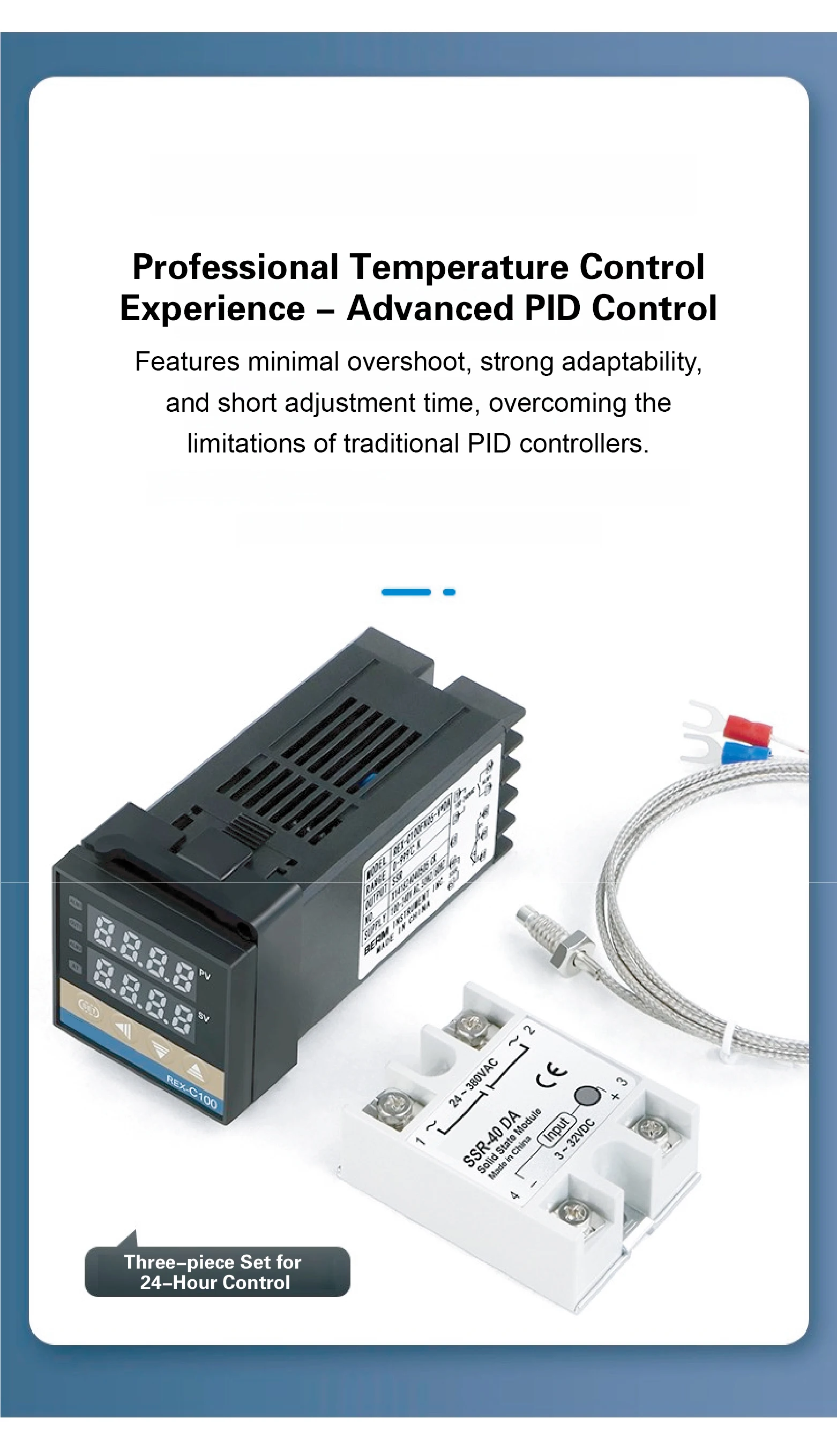 REX-C100 Temperature Controller Kit with K Type Thermocouple and 25DA 40DA 60DA