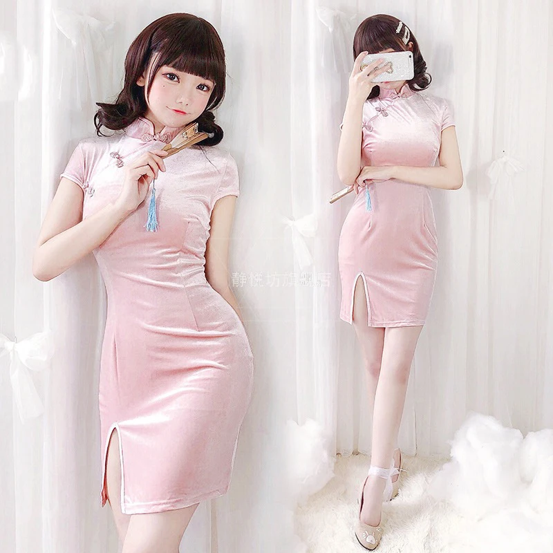 

Sexy Elegent Clothing Improved Cheongsam with Chinese Style Solid Qipao Hong Kong Style Hip Wrap Dress Retro Spicy Girl Set Club