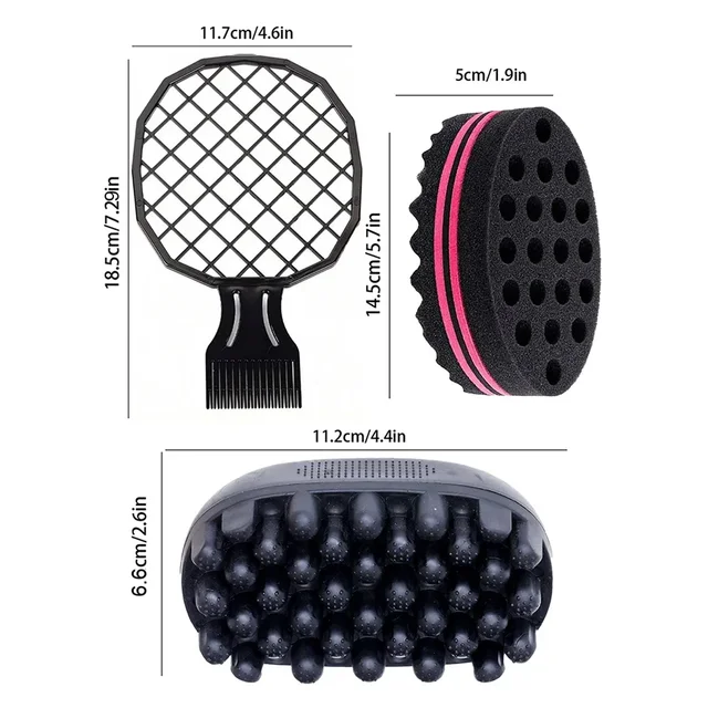 3pcs Hair Styling Rubber Afro Curl Sponge Set - Image 2