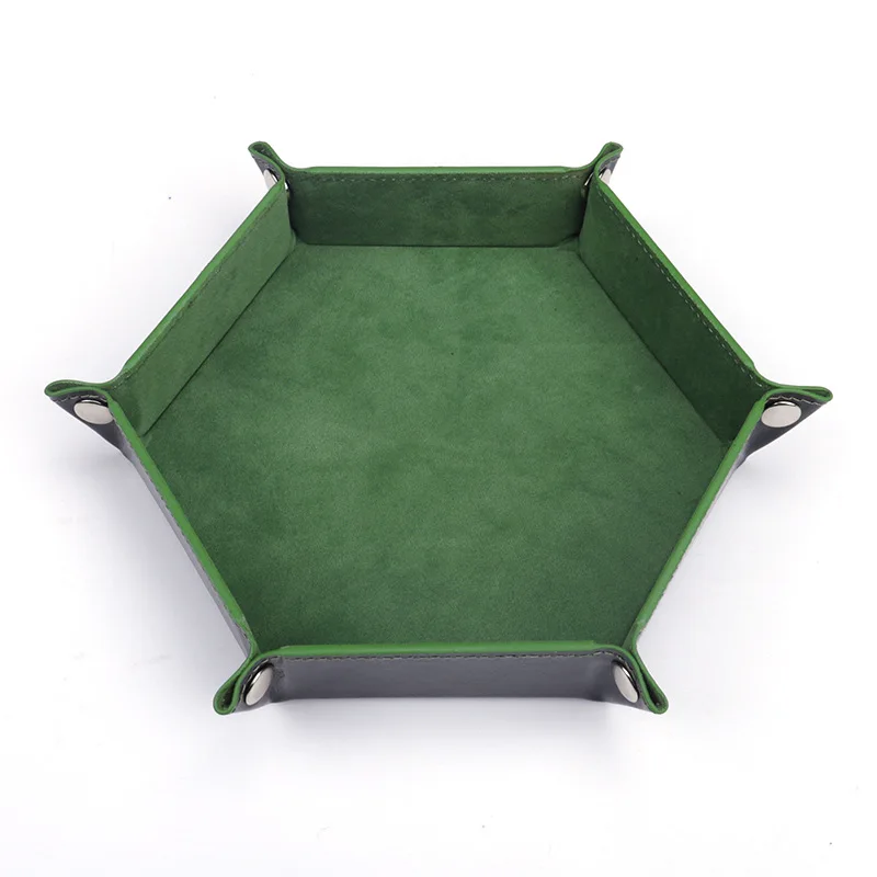 Foldable Hexagonal PU Leather Dice Tray with Flannel Lining - Portable Storage Box for Tabletop Games and Office Accessories