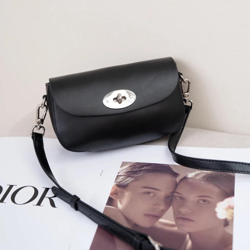 SANGUSTI Leather Shoulder Bag Simple Ladies Saddle Bag Versatile Cowhide Small Square Bag Adjustable Strap Crossbody Bag