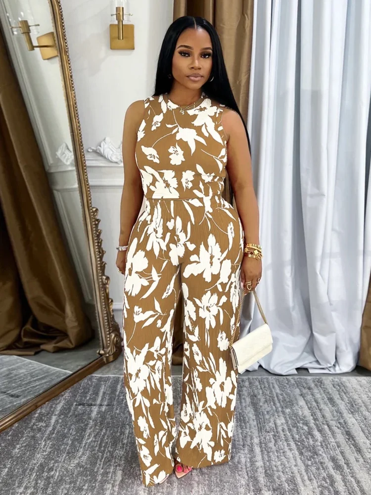 Wmstar Two Piece Sets Wholesale Sleeveless Vest High Waist Trousers Floral Print Matching Suit New in Summer Drop Shopping