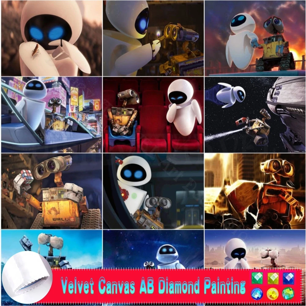 

Disney Walle AB бархатная картина Canva алмазная живопись чистящий робот стена-E и робот бриллиант история любви наборы для вышивки крестиком