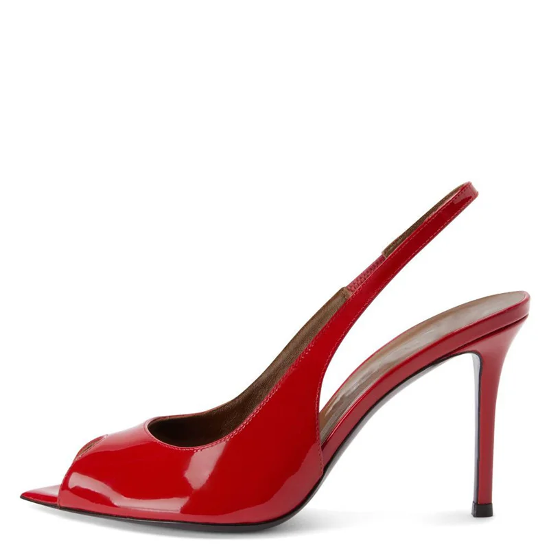 Red Women's Sandals Summer Leather Sexy Peep toe High Heels Luxury Slingback Black Wedding Dance Shoes Ladies Big Size